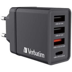 Verbatim Verbatimov omrežni polnilnik USB, 30 W, 4 vrata, črn