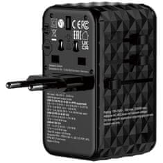 Verbatim Verbatimov univerzalni potovalni adapter UTA-10, 2xUSB-C PD 140W /1xUSBC PD 18W/1xUSB-A PD 18W, črn