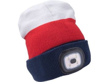 Extol Light Klobuk s svetilko 43450 z naglavno svetilko 4x45lm, polnilna, USB, bela/rdeča/modra, univerzalna velikost