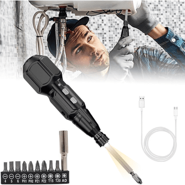 Netscroll 2-v-1 Akumulatorski električni izvijač in ročni vijačnik, prenosni in polnilni komplet električnega izvijača za domača popravila, LED lučka, USB polnjenje, 9 nastavkov, Screwy