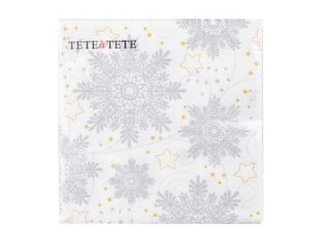 Serviete 20 kosov Snežinke srebrne 33x33 cm