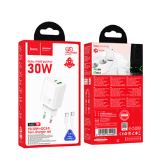 Hoco Polnilec N63 GaN PD 30W USB-A, Type C s kablom Type C na Type C za Samsung - bel