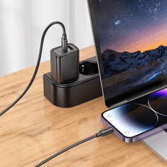Hoco Polnilec N63 GaN PD 30W USB-A, Type C s kablom Type C na Lightning za iPhone - bel
