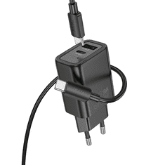 Hoco Polnilec N63 GaN PD 30W USB-A, Type C s kablom Type C na Type C za Samsung - črn