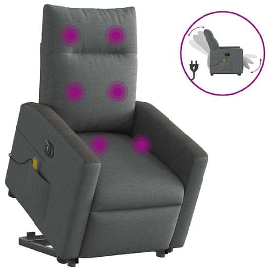 shumee vidaXL Električni masažni naslanjač s funkcijo vstajanja temno siv