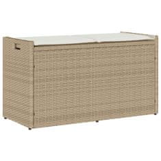 Vidaxl Zunanja klop za shranjevanje z blazino Beige 100 cm poli ratan