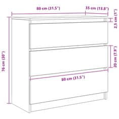 Vidaxl Komoda bela 80x35x76 cm inženirski les