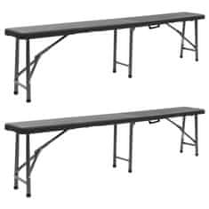 Vidaxl Zložljive vrtne klopi 2 kosa 180 cm HDPE črne barve