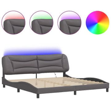 Vidaxl Posteljni okvir z LED brez vzmetnice Hvar siv 200x200 cm