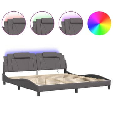 Vidaxl Posteljni okvir Viana z LED brez vzmetnice siv 200x200 cm
