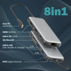 Digitus priklopna postaja USB 3.2 TipC 8v1 4K siva DA-70915