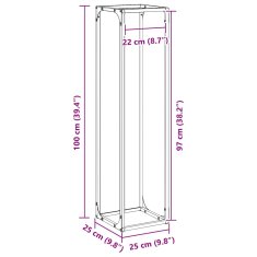 Vidaxl Stojalo za drva z lesenim vrhom olivno zelene 25x25x100 cm