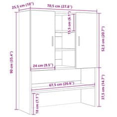 Vidaxl Omara za pralni stroj črni hrast 70,5x25,5x90 cm