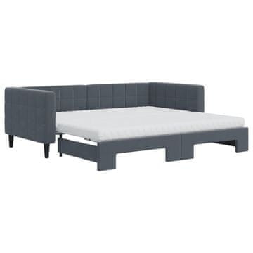 Vidaxl Izvlečna dnevna postelja z vzmetnico tem. siva 90x190 cm žamet
