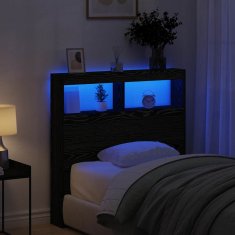 Vidaxl Omarica za vzglavje postelje LED črna hrast 100x17x102 cm
