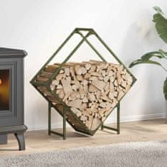Vidaxl Stojalo za drva z lesenim vrhom olivno zelene 80x25x80 cm