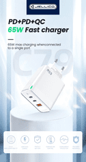 Jellico Hišni polnilec adapter C79 220V Gun Quick Charge PD 65W vhod 1x USB A in 2x Type C - s kablom Type C na Type C bel