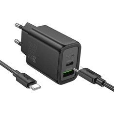 Hoco Polnilec N61 GaN PD 20W USB-A, Type C s kablom Type C na Type C za Samsung - črn