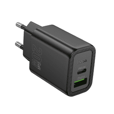 Hoco Polnilec adapter N61 GaN PD 20W USB-A, Type C za Samsung, iPhone - črn