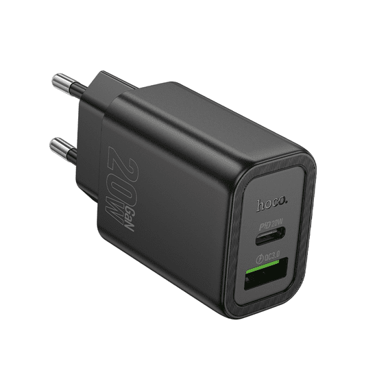 Hoco Polnilec adapter N61 GaN PD 20W USB-A, Type C za Samsung, iPhone - črn