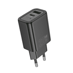 Hoco Polnilec adapter N61 GaN PD 20W USB-A, Type C za Samsung, iPhone - črn