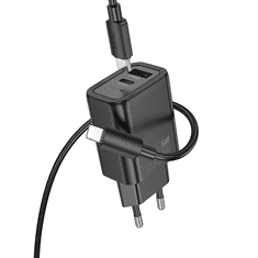 Hoco Polnilec N61 GaN PD 20W USB-A, Type C s kablom Type C na Lightning za iPhone - črn