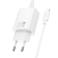 Hoco Polnilec N61 GaN PD 20W USB-A, Type C s kablom Type C na Lightning za iPhone - bel