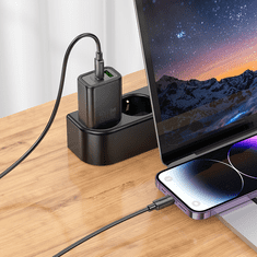 Hoco Polnilec N61 GaN PD 20W USB-A, Type C s kablom Type C na Lightning za iPhone - črn