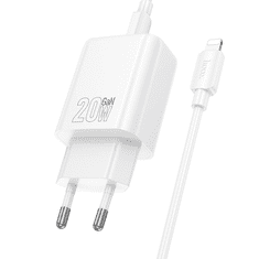 Hoco Polnilec N60 GaN PD 20W Type C s kablom Type C na Lightning za iPhone - bel