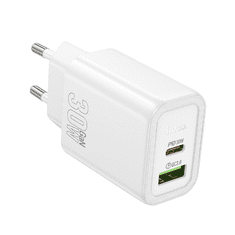 Hoco Polnilec adapter N63 GaN PD 30W USB-A, Type C za Samsung - bel