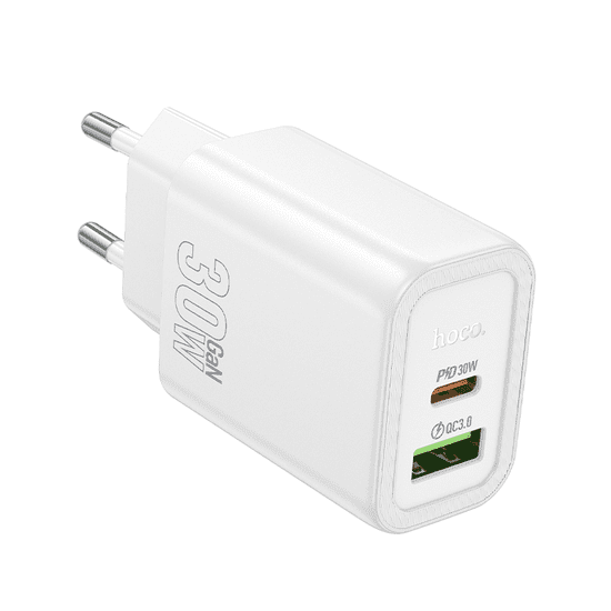 Hoco Polnilec adapter N63 GaN PD 30W USB-A, Type C za Samsung - bel