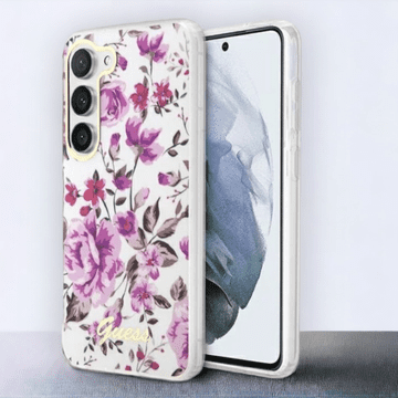 Guess Ovitek Guess "Flower Collection - transparent" za Samsung Galaxy S23 Plus (GUHCS23MHCFWST)
