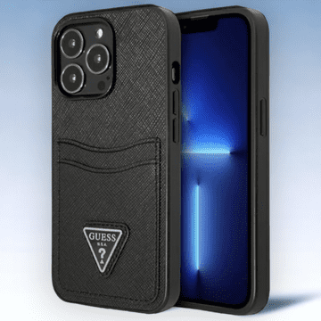 Guess Ovitek Guess "Saffiano Triangle Logo" za iPhone 13 Pro Max/12 Pro Max - črna (GUHCP13XPSATPK)