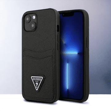 Guess Ovitek Guess "Saffiano Triangle Logo" za iPhone 13/14/15 - črna (GUHCP13MPSATPK)