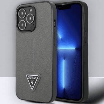 Guess Ovitek Guess "Saffiano Triangle Logo" za iPhone 13/13 Pro - srebrna (GUHCP13LPSATLG)