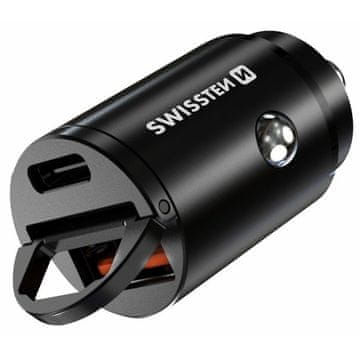SWISSTEN Adapter CL Power Delivery USB-C + Super Charge 3.0 30W nano črn