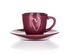 Banquet Skodelica + krožnik 80ml HEART BORDO keramika