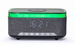 Gembird DAC-SPKBT-QC15-BK digitalna budilka s funkcijo brezžičnega polnjenja, Bluetooth zvočnik RGB črna/siva