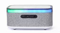 Gembird DAC-SPKBT-QC15-GR digitalna budilka s funkcijo brezžičnega polnjenja, Bluetooth zvočnik RGB bel/siv