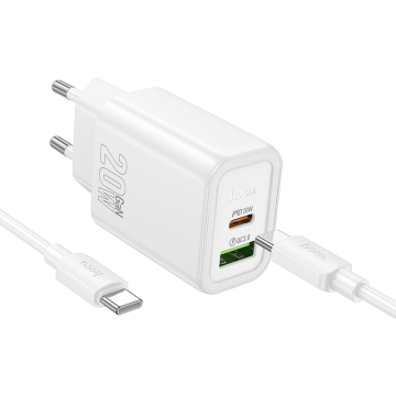 Hoco Polnilec N61 GaN PD 20W USB-A, Type C s kablom Type C na Type C za Samsung - bel