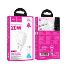 Hoco Polnilec N61 GaN PD 20W USB-A, Type C s kablom Type C na Type C za Samsung - bel