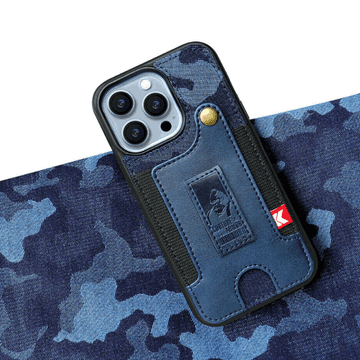 Infostyle Večfunkcijski Silikonski ovitek "Jeans Wallet" za iPhone 14 Pro Temno modra / Ekološko usnje + TPU silikon