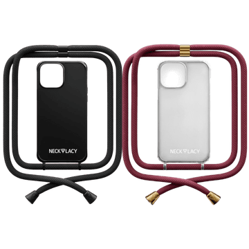 Infostyle Ovitek z vrvico "NECKLACY premium chain" + zaščita za kamero za iPhone 14 Pro Temno rdeča / PC + TPU silikon