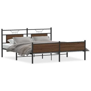 Vidaxl Kovinski posteljni okvir brez vzmetnice rjavi hrast 180x200 cm