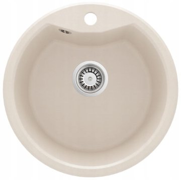 shumee Vgradno granitno pomivalno korito z enim koritom in sifonom 48 cm bež okroglo SOLIS