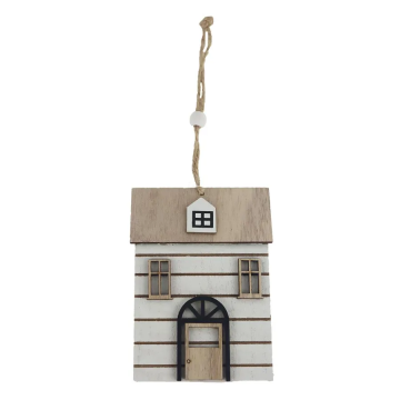 Rayher.	 Lesena hišica z vrvico, natur-bela, 11cm