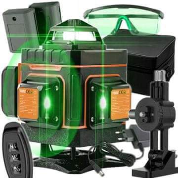 Dexxer Aku. 16 linijski zeleni gradbeni laserski nivelir 4D 2x 2400mah LL47P