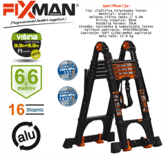 FIXMAN Teleskopska lestev – ALU 6,6m