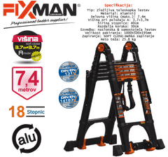 FIXMAN Teleskopska lestev – ALU 7,4m