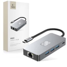 Tech-protect HB05 HUB adapter USB-C - 3x USB / HDMI 4K / SD / TF / USB-C 100W / RJ45, siva